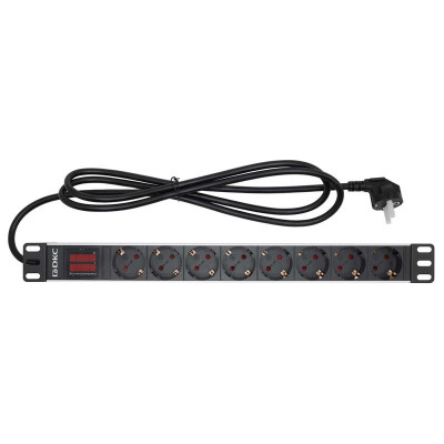 Блок распределения питания 8-м 16А Schuko вх. разъем Schuko для 19дюйм шкафов защита от перенапряж. с индикатором сети DKC R519SH8CD