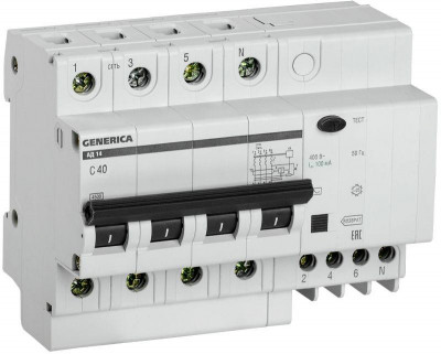 Выключатель автоматический дифференциального тока 4п 40А 100мА АД14 GENERICA MAD15-4-040-C-100