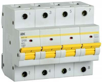 Выключатель автоматический модульный 4п D 100А 15кА ВА47-150 KARAT IEK MVA50-4-100-D
