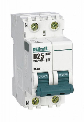 Выключатель автоматический модульный 2п (1P+N) D 25А 4.5кА ВА-101 DEKraft 11200DEK