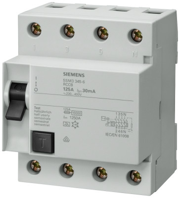 Устройство защитного отключения 4п A 125А 300мА 400В AC Siemens 5SM36456