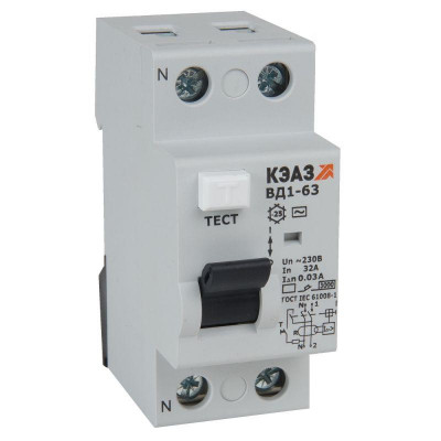 Выключатель дифференциального тока (УЗО) 2п 16А 30мА тип AC ВД1-63 2216 УХЛ4 КЭАЗ 221902
