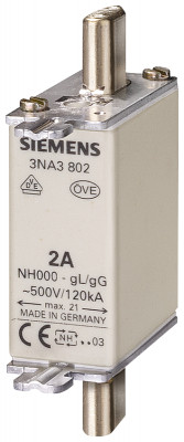 Вставка плавкая низковольтная GL/GG с неизолированными выступами для монт. Siemens 3NA3820