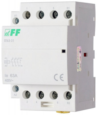 Контактор ST63-31 (3NO+1NC 6.4Вт 3 модуля монтаж на DIN-рейке 230В AC 63А IP20) F&F EA13.001.013