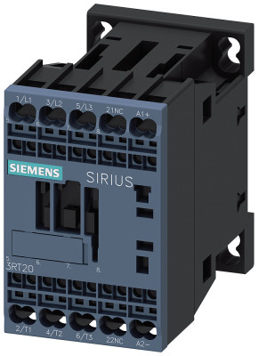 Контактор 3п AC-3 3кВт/400В блок-контакт 1НО 24В DC с диодом S00 пружин. клеммы Siemens 3RT20152FB42