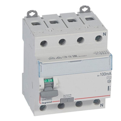 Выключатель дифференциального тока (УЗО) 4п 63А 100мА тип AC DX3 N справа Leg 411714