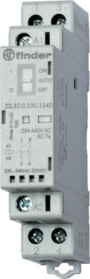 Контактор модульный 2NO 25А AgNi 230В AC/DC 17.5мм IP20 опции: мех. индикатор + LED FINDER 223202301320PAS