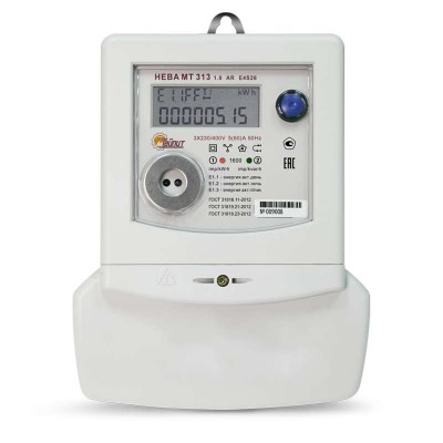 Счетчик НЕВА МТ 313 1.0 AR E4S26 NEW 3ф 5-60А 220/380В многотариф. RS485 винт ЖКИ Моск. вр. Тайпит 6119779
