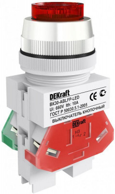 Выключатель кнопочный LED ABLFP ВК-30 d30мм 220В красн. DEKraft 25048DEK
