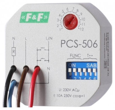 Реле времени PCS-506 8А 230В 1HO IP20 многофункц. монтаж в коробку d60мм F&F EA02.001.017