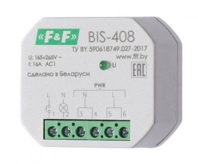 Реле импульсное BIS-408 16А 1NO IP20 100-265В AC установка в монтажную коробку d60мм F&F EA01.005.008