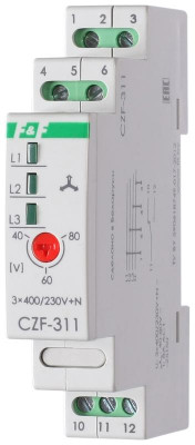 Реле контроля и наличия фаз CZF-311 (3х400/230+N 8А 1Р IP20 регул. порога откл.) F&F EA04.001.006