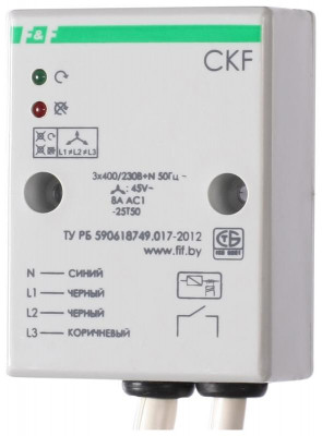 Реле контроля наличия и чередования фаз CKF (монтаж на плоскость; 3х400/230+N 8А 1Z IP65) F&F EA04.002.001