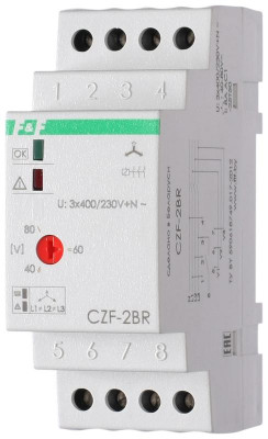 Реле контроля наличия фаз CZF-2BR (монтаж на DIN-рейке 35мм; регулировка порога отключения; 3х400/230+N 8А 1Z IP20) F&F EA04.003.003