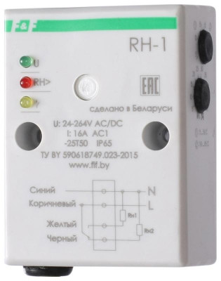 Реле контроля влажности RH-1 (четырехфункциональный встроен. датчик монтаж на плоскость) 230В 16А 1NO/NC IP20 F&F EA07.003.001