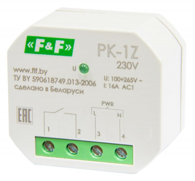 Реле промежуточное PK-1Z-230 (100-265 AC/DC 16А 1NO/NC для установки в монтажную коробку d60мм) F&F EA06.001.047