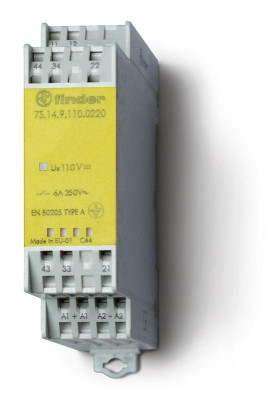 Реле безопасности электромеханическое модульное 6А 24В DC 3NO+1NC AgNi IP54 22.5мм с принудит. управлен. контактами FINDER 7S1490240310