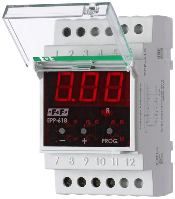 Реле тока EPP-618 (многофункциональное; диапазон контролируемых токов 0.5-50А (с внешними трансформаторами тока более до 999А); монтаж на DIN-рейке 35мм 150-250В AC 16А 1P IP20) F&F EA03.004.007