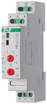Реле тока PR-617-01 (диапазон 0.5-5А; с задержкой отключения; монтаж на DIN-рейке 35мм 230В 16А 1Z IP20) F&F EA05.001.002