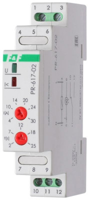 Реле тока PR-617-02 (диапазон 4-30А; с задержкой отключения; сквозной канал; монтаж на DIN-рейке 35мм 230В 16А 1Z IP20) F&F EA05.001.003