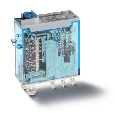 Реле миниатюрное промышленное электромеханич. монтаж в розетку или наконечники Faston (4.8х0.5мм) 1CO 16А AgNi+Au 230В AC влагозащ. RTII опции: кнопка тест + мех. индикатор FINDER 466182305040