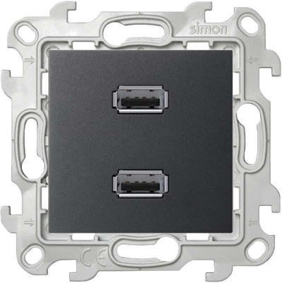Розетка USB 2-м СП Simon 24 IP20 коннектор механизм графит Simon 2411090-038