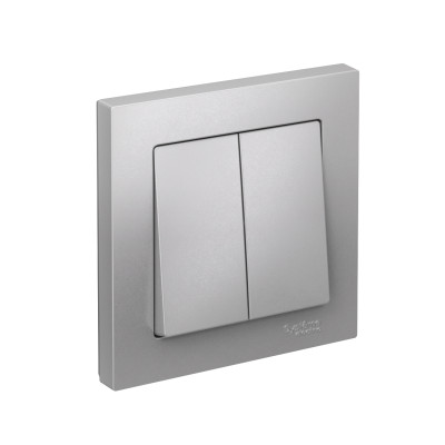 Выключатель 2-кл. СП AtlasDesign 10А IP20 (сх. 5) 10AX в сборе алюм. SE ATN000352