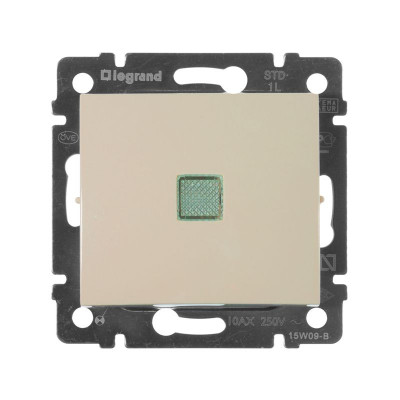 Переключатель проходной 1-кл. СП Valena 16А IP31 250В с зел. подсветкой механизм сл. кость IEK 774103