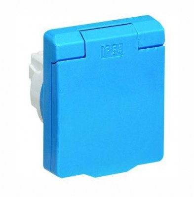 Розетка UJP Schuko 10/16А 250В 2P+E панельн. с защ. крышкой IP54 син. ABB 2CLA328800A1701