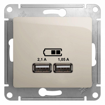 Розетка USB 2-м СП Glossa тип A+A 5В/2100мА 2х5В/1050мА механизм молочн. SE GSL000933