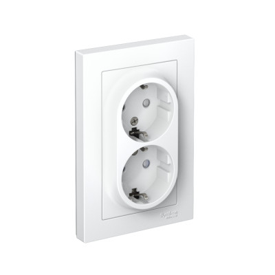 Розетка 2-м СП AtlasDesign 16А IP20 с заземл. защ. шторки в сборе бел. SE ATN000126