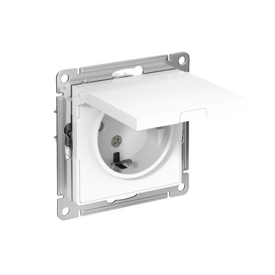 Розетка 1-м СП AtlasDesign 16А IP20 с заземл. защ. шторки с крышкой механизм бел. SE ATN000146