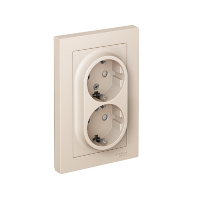 Розетка 2-м СП AtlasDesign 16А IP20 с заземл. защ. шторки в сборе беж. SE ATN000226