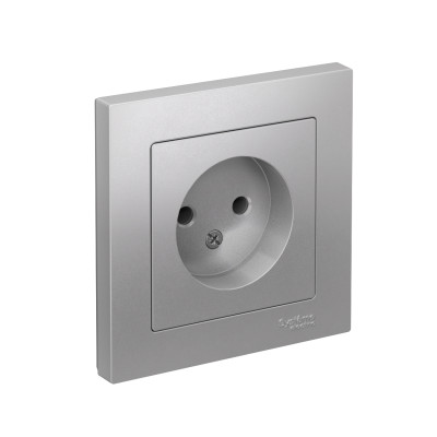 Розетка 1-м СП AtlasDesign 16А IP20 без заземл. в сборе алюм. SE ATN000340