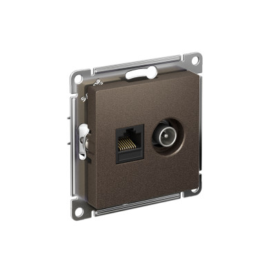 Розетка компьютерная + телевизионная 2-м СП AtlasDesign RJ45 кат.5E + TV механизм мокко SE ATN000689