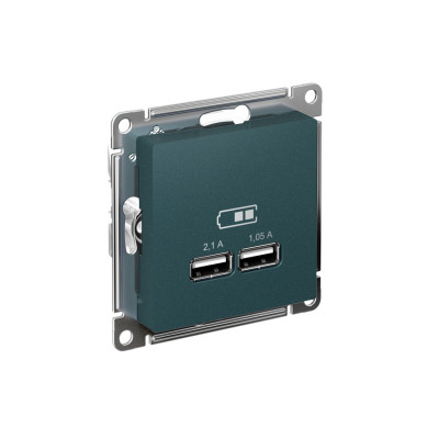 Розетка USB AtlasDesign тип A+A 5В 1х2.1А 2х1.05А механизм изумруд SE ATN000833