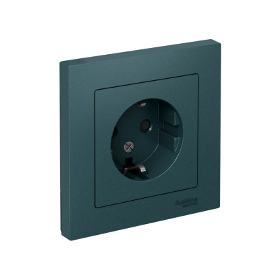 Розетка 1-м СП AtlasDesign 16А IP20 с заземл. защ. шторки в сборе изумруд SE ATN000844