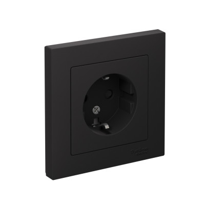Розетка 1-м СП AtlasDesign 16А IP20 с заземл. защ. шторки в сборе карбон SE ATN001044