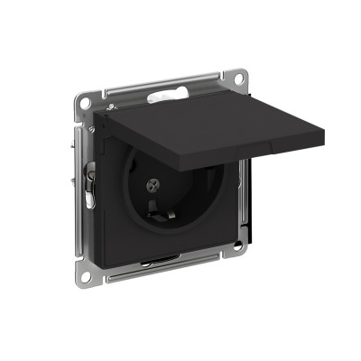 Розетка 1-м СП AtlasDesign 16А IP20 с заземл. защ. шторки с крышкой механизм карбон SE ATN001046