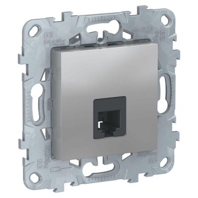 Механизм розетки телефонной 1-м Unica New RJ11 4 контакт. алюм. SchE NU549230