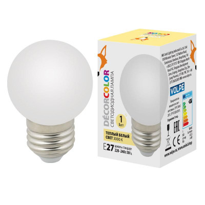 Лампа светодиодная LED-G45-1W/3000K/E27/FR/С 1Вт шар матовая 3000К тепл. бел. E27 декоративная (упак. картон) Volpe UL-00006560