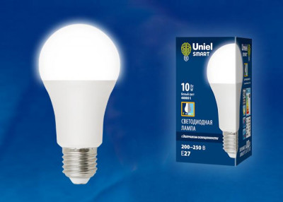 Лампа светодиодная LED-A60-10W/4000K/E27 /PS PLS10WH 10Вт матовая 4000К нейтр. бел. E27 с датчиком освещенности (упак. картон) Uniel UL-00005710