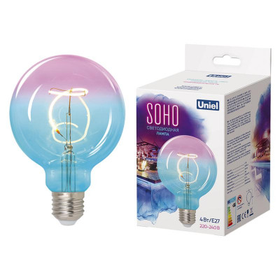 Лампа светодиодная филаментная LED-SF01-4W/SOHO/E27/CW BLUE/WINE GLS77TR SOHO спиральный филамент син./винная колба упаковка картон Uniel UL-00005892