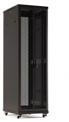Шкаф напольный 19дюйм 32U 1610х600х600мм (ВхШхГ) передняя и задняя распашные перфор. двери (75%) ручка с замком (RAL 9005) (разобранный) TTR-3266-DD-RAL9005 черн. Hyperline 425245