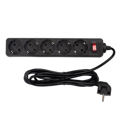 Удлинитель с сетевым фильтром 5х3м с заземл. 10А IP20 FOP-05GS-300 2.2кВт ПВС 3х0.75 с выкл. черн. ФАZА 5007642