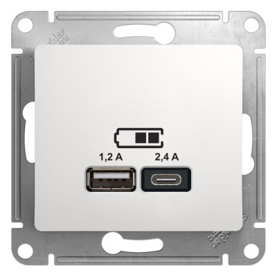 Розетка USB Glossa тип A+C 5В/2.4А 2х5В/1.2А механизм бел. SE GSL000139