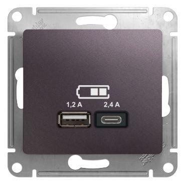 Розетка USB Glossa тип A+C 5В/2.4А 2х5В/1.2А механизм сирен. туман SE GSL001439