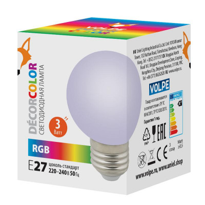 Лампа декоративная светодиод. LED-G60-3W/RGB/E27/FR/С Шармат RGB упак. картон. Volpe UL-00006960