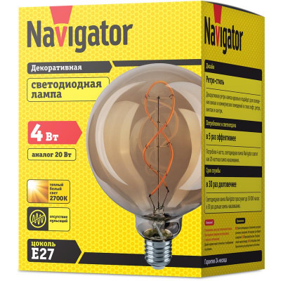 Лампа светодиодная 14 500 NLL-F-G125-4-230-2.7K-E27 прозрачная E27 220-240В Navigator 14500