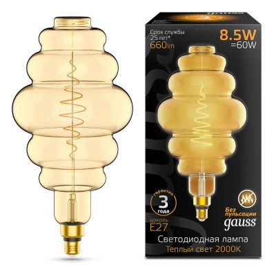 Лампа светодиодная филаментная Black Filament 8.5Вт Honeycomb золотая 2000К тепл. бел. E27 660лм GAUSS 161802105